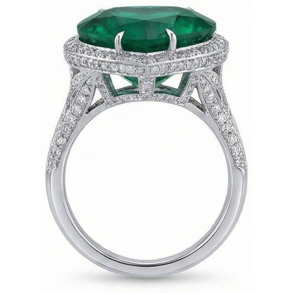 9 Ct Heart Cut Green Emerald And Natural Earth Mined Diamond Wedding Ring White Gold 14K