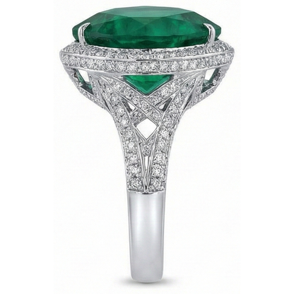 9 Ct Heart Cut Green Emerald And Natural Earth Mined Diamond Wedding Ring White Gold 14K