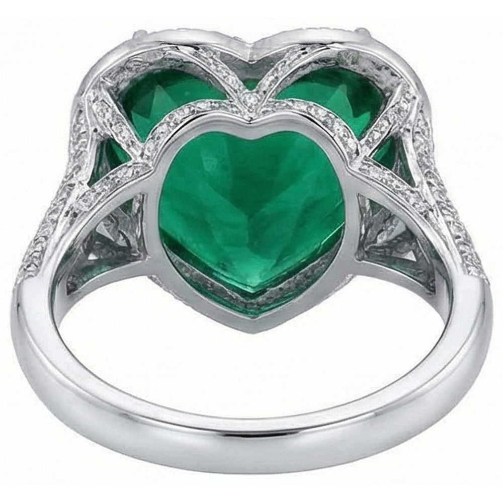 9 Ct Heart Cut Green Emerald And Natural Earth Mined Diamond Wedding Ring White Gold 14K