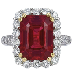 9 Ct Red Cushion Shape Ruby IGI CERTIFIED Diamond Wedding Ring Two Tone Gold 14K