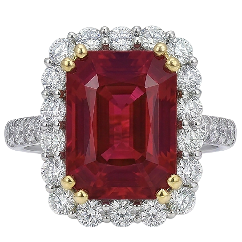 9 Ct Red Cushion Shape Ruby IGI CERTIFIED Diamond Wedding Ring Two Tone Gold 14K