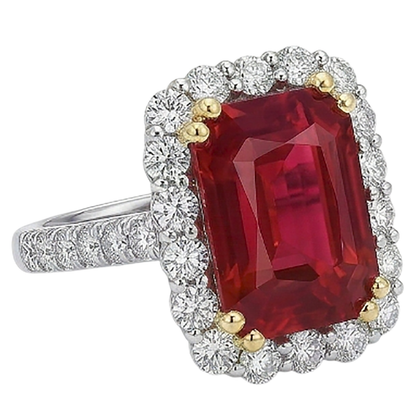 9 Ct Red Cushion Shape Ruby IGI CERTIFIED Diamond Wedding Ring Two Tone Gold 14K