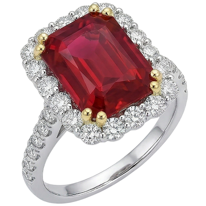 9 Ct Red Cushion Shape Ruby IGI CERTIFIED Diamond Wedding Ring Two Tone Gold 14K