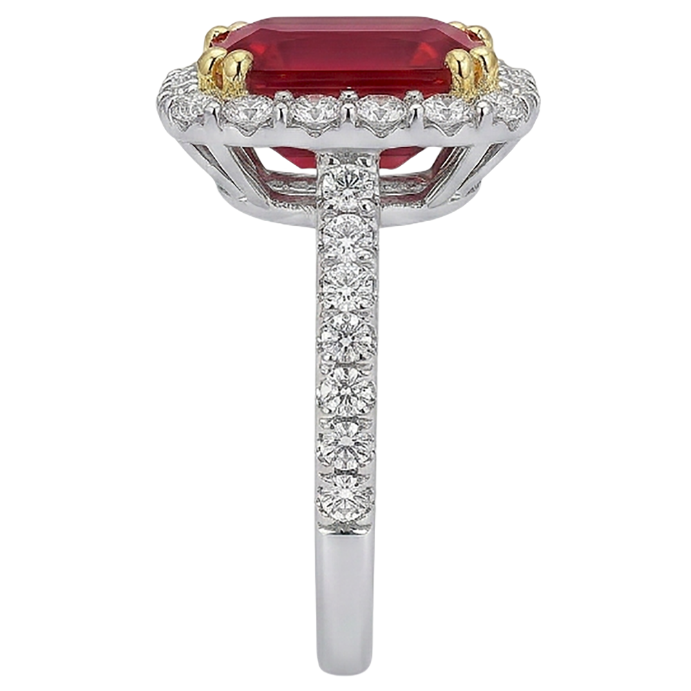 9 Ct Red Cushion Shape Ruby IGI CERTIFIED Diamond Wedding Ring Two Tone Gold 14K