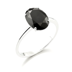 5 Carat Oval Black Diamond Solitaire Ring Natural 14K White Gold
