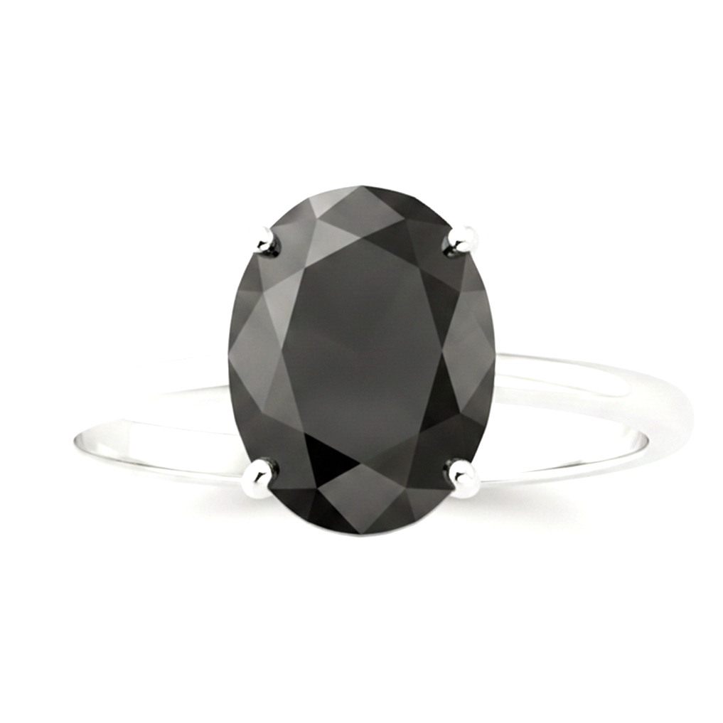 9 Carat Oval Black Diamond Solitaire Ring Natural 14K White Gold