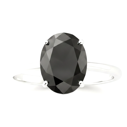 9 Carat Oval Black Diamond Solitaire Ring Natural 14K White Gold