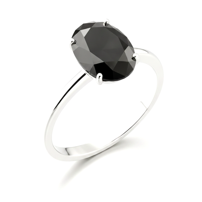 9 Carat Oval Black Diamond Solitaire Ring Natural 14K White Gold