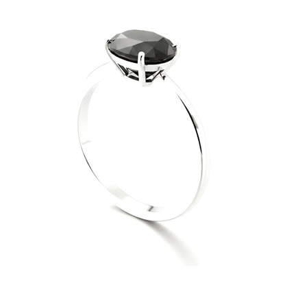 9 Carat Oval Black Diamond Solitaire Ring Natural 14K White Gold
