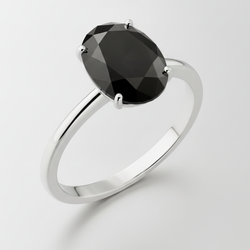 9 Carat Oval Black Diamond Solitaire Ring Natural 14K White Gold