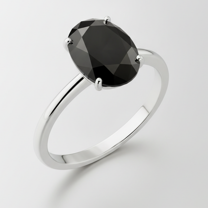 9 Carat Oval Black Diamond Solitaire Ring Natural 14K White Gold