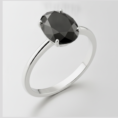 9 Carat Oval Black Diamond Solitaire Ring Natural 14K White Gold