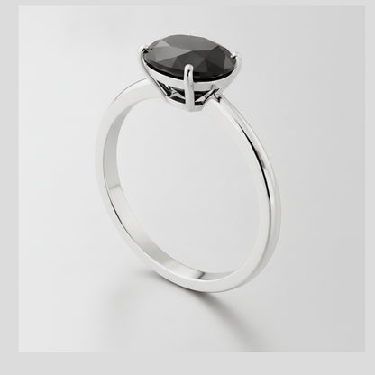 9 Carat Oval Black Diamond Solitaire Ring Natural 14K White Gold