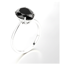 3.5 Carat Pear Black Diamond Solitaire Ring Natural 14K White Gold
