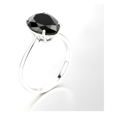 9 Carat Pear Black Diamond Solitaire Ring Natural 14K White Gold