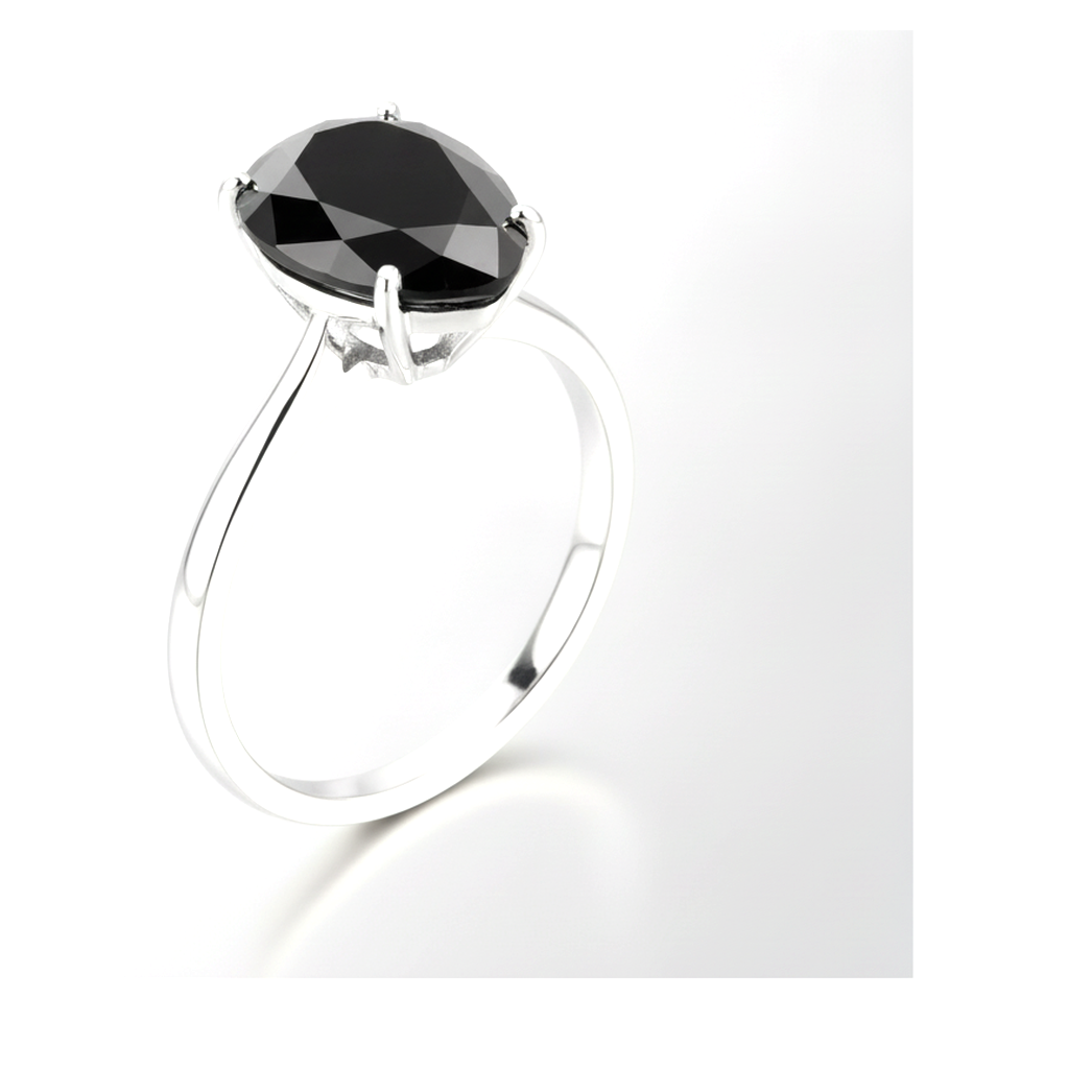 9 Carat Pear Black Diamond Solitaire Ring Natural 14K White Gold