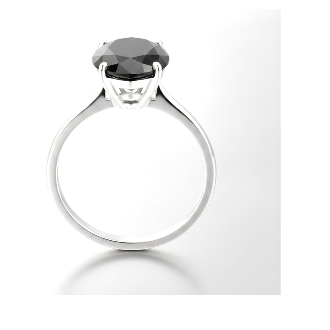 9 Carat Pear Black Diamond Solitaire Ring Natural 14K White Gold