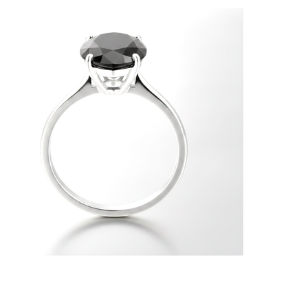 9 Carat Pear Black Diamond Solitaire Ring Natural 14K White Gold