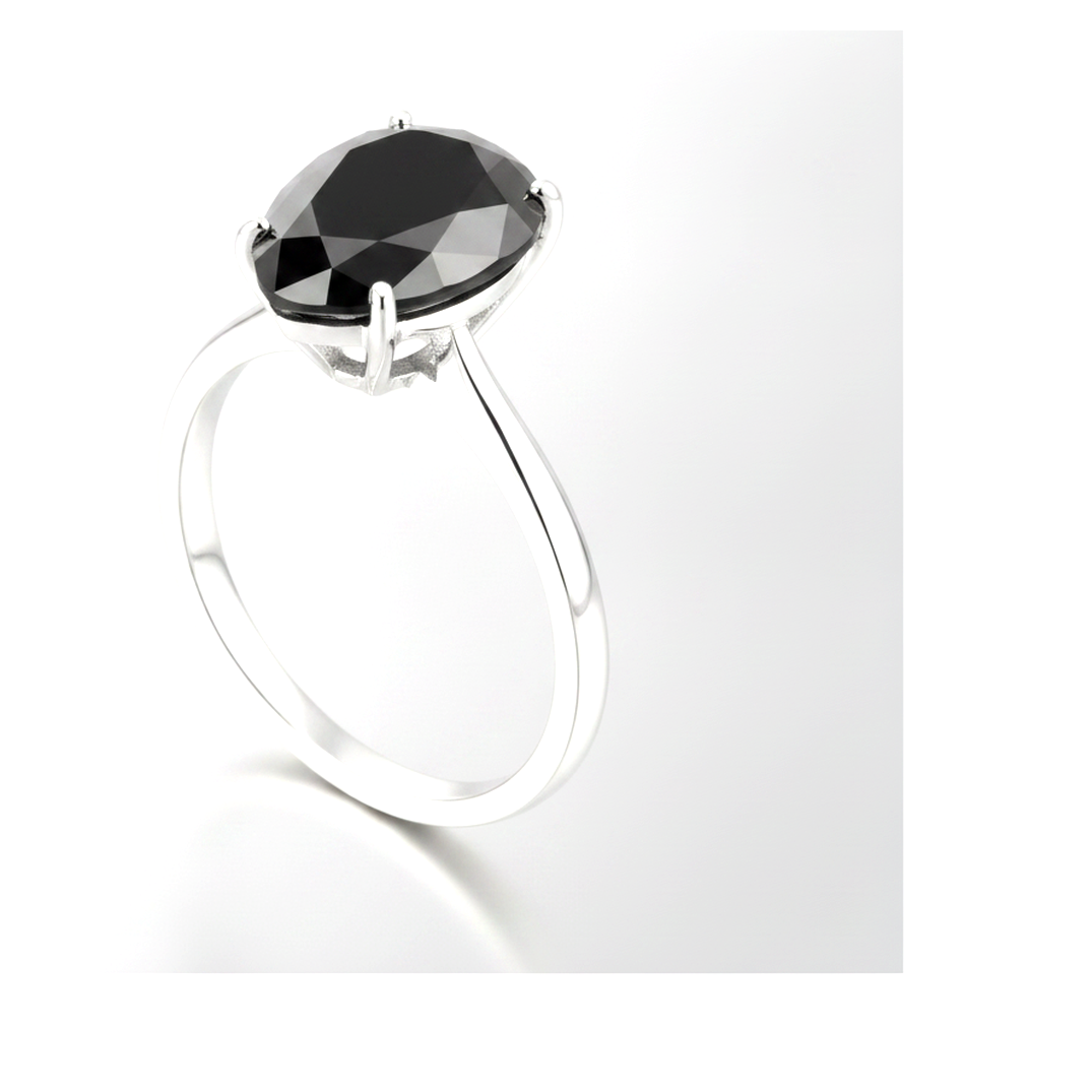 9 Carat Pear Black Diamond Solitaire Ring Natural 14K White Gold