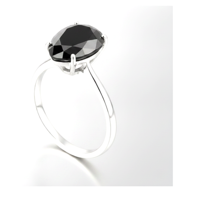 9 Carat Pear Black Diamond Solitaire Ring Natural 14K White Gold