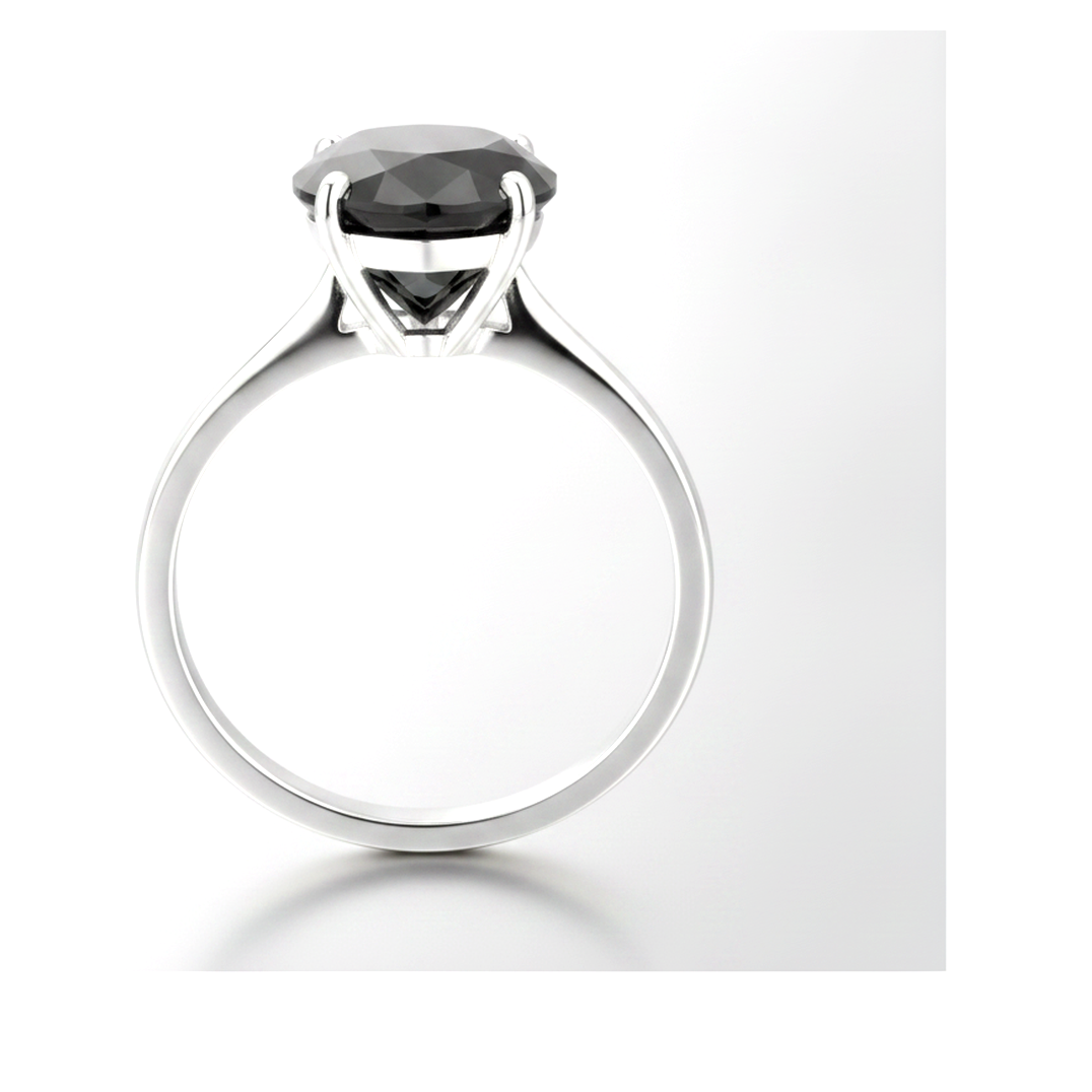 9 Carat Pear Black Diamond Solitaire Ring Natural 14K White Gold