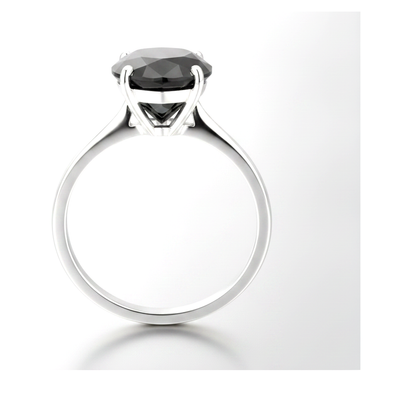 9 Carat Pear Black Diamond Solitaire Ring Natural 14K White Gold