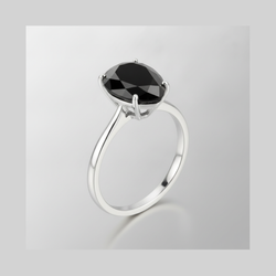 9 Carat Pear Black Diamond Solitaire Ring Natural 14K White Gold