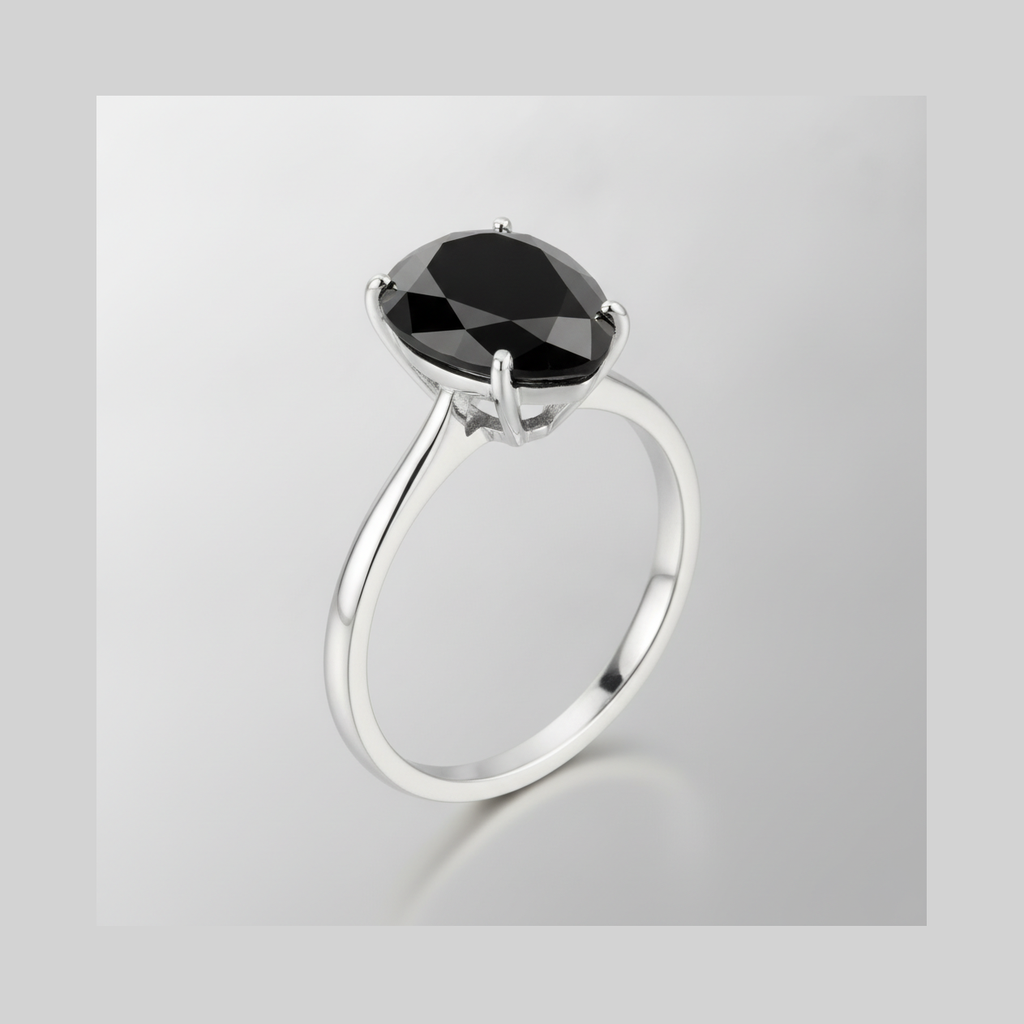 9 Carat Pear Black Diamond Solitaire Ring Natural 14K White Gold