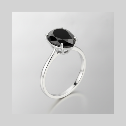 9 Carat Pear Black Diamond Solitaire Ring Natural 14K White Gold