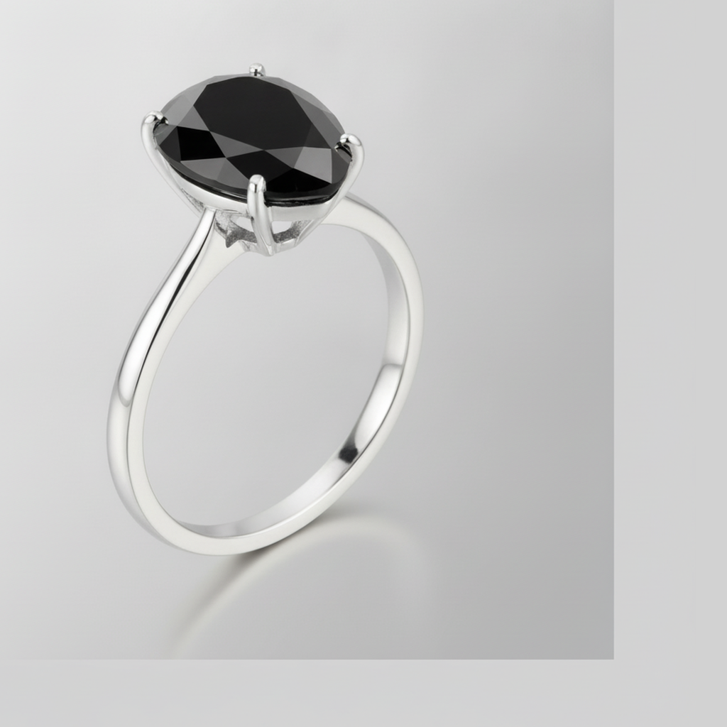 9 Carat Pear Black Diamond Solitaire Ring Natural 14K White Gold