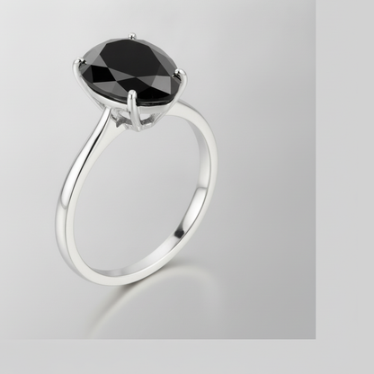 9 Carat Pear Black Diamond Solitaire Ring Natural 14K White Gold