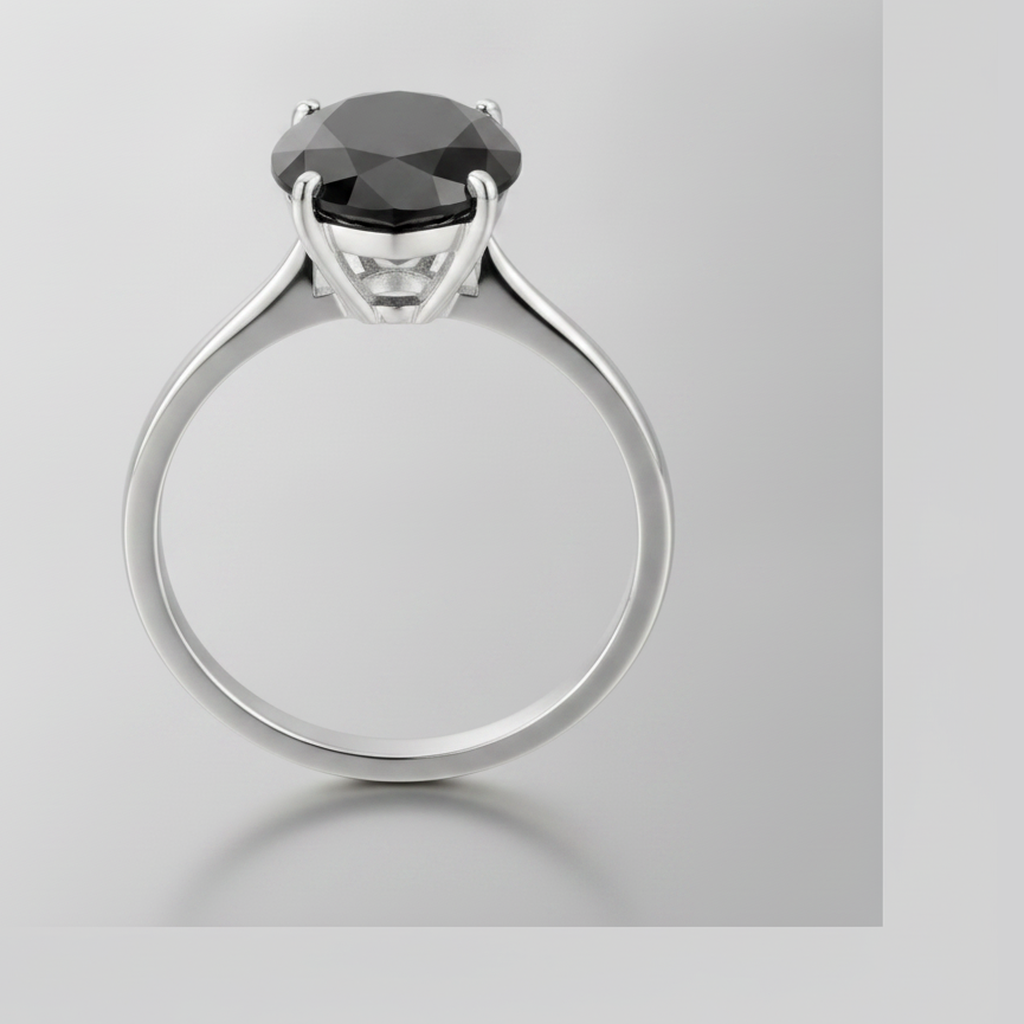 9 Carat Pear Black Diamond Solitaire Ring Natural 14K White Gold