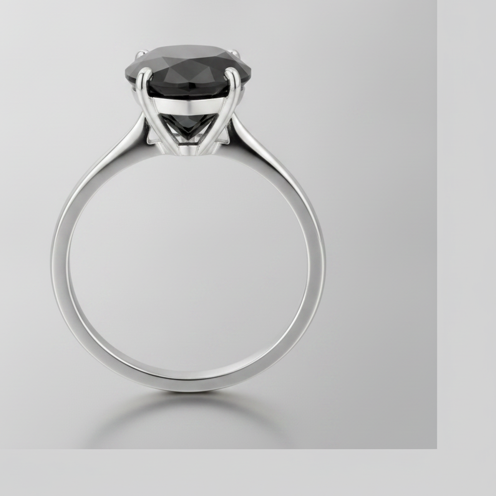 9 Carat Pear Black Diamond Solitaire Ring Natural 14K White Gold