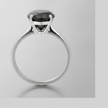 9 Carat Pear Black Diamond Solitaire Ring Natural 14K White Gold