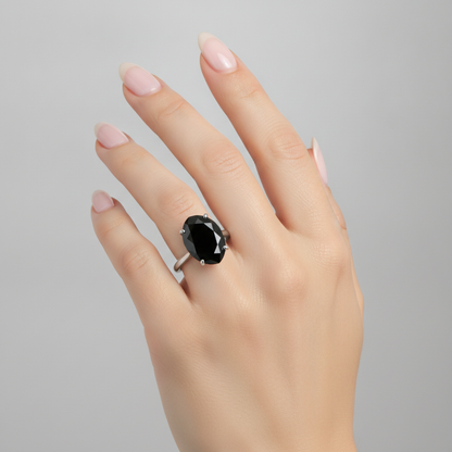 9 Carat Pear Black Diamond Solitaire Ring Natural 14K White Gold