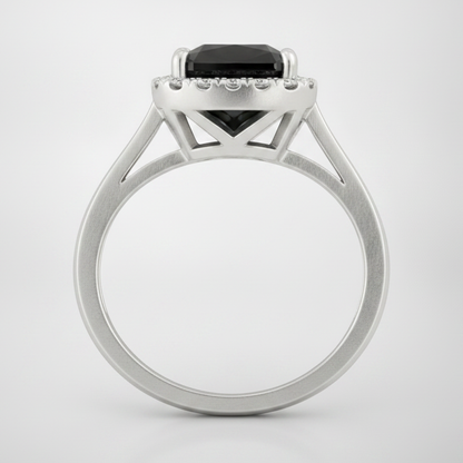 9 Carat Radiant Black Diamond and White Diamond Halo Ring Natural 14K White Gold