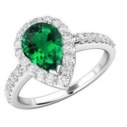 9.50 Ct Green Emerald And Diamonds Wedding Ring 14K White Gold
