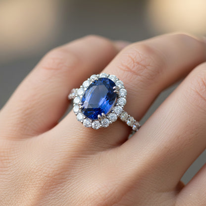 9.75 Ct Ceylon Sapphire And Natural Earth Mined Diamonds Anniversary Ring