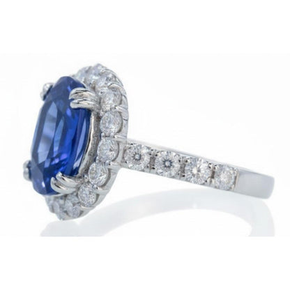 9.75 Ct Ceylon Sapphire And Natural Earth Mined Diamonds Anniversary Ring