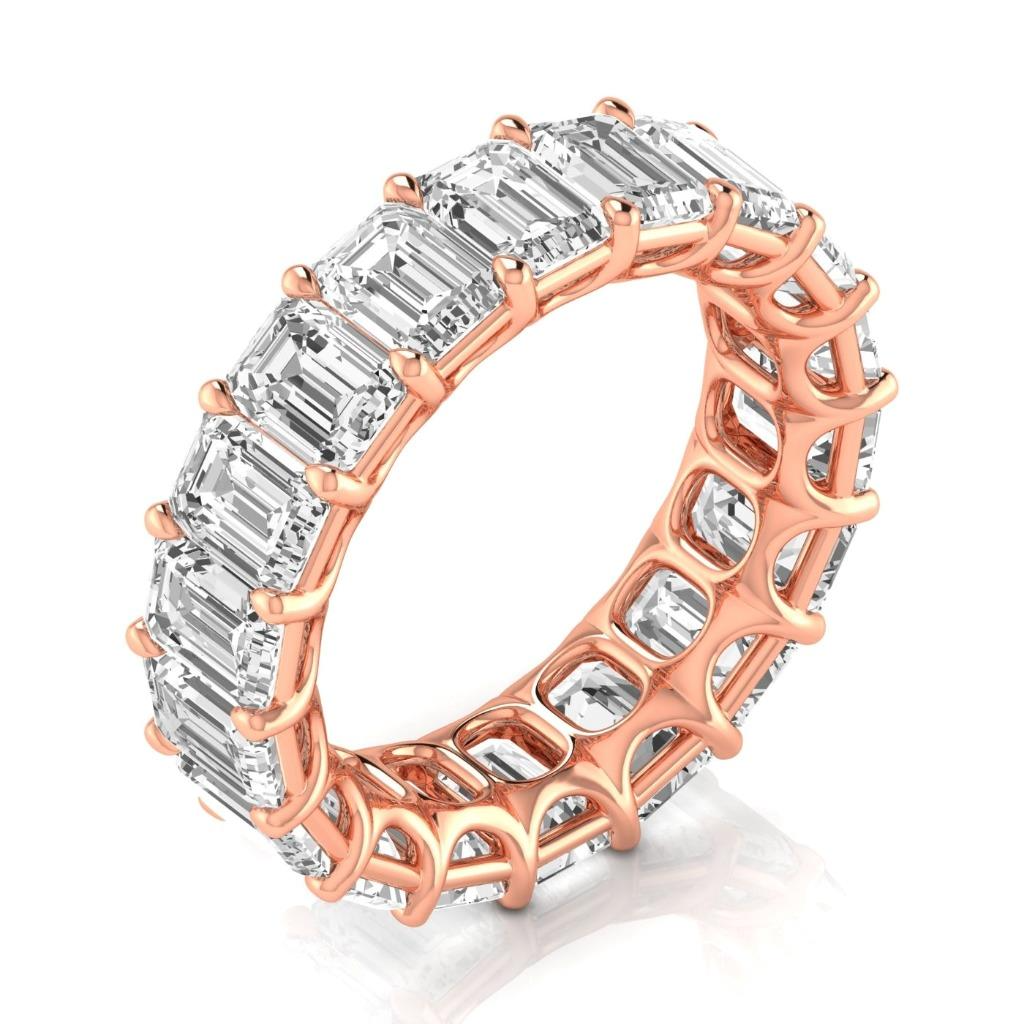 9 Carat Diamond Emerald Cut Lab Grown Wedding Eternity Band 14K