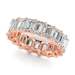 9 Carat Diamond Emerald Cut Lab Grown Wedding Eternity Band 14K