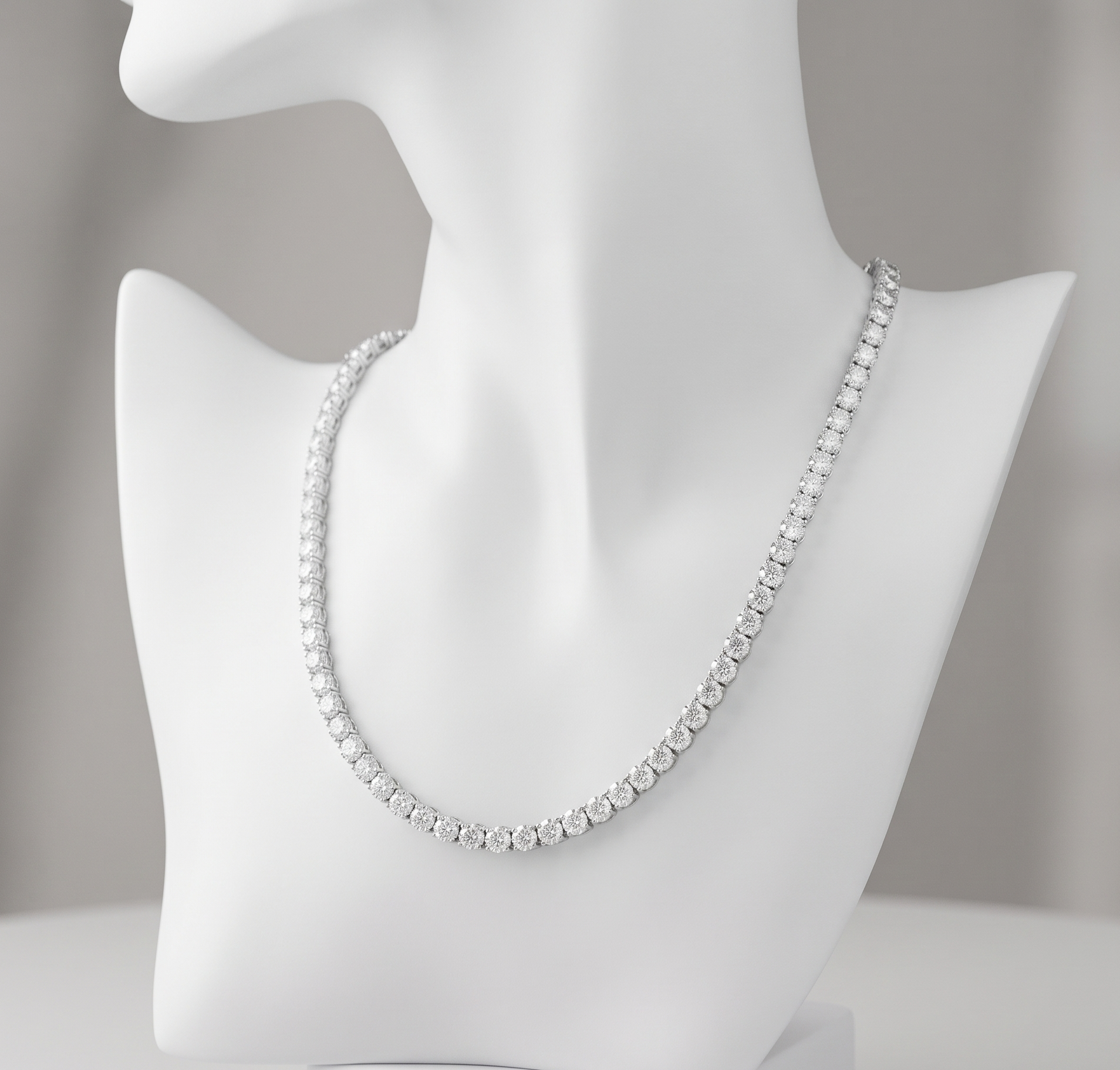 9 Carat Lab Grown Diamonds Tennis Necklace 14K White Gold 18 Inch Chain
