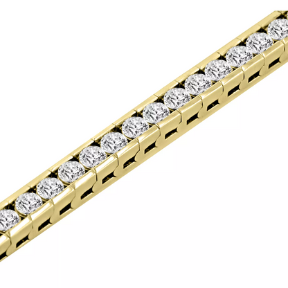9 Carats Round Lab Grown Diamonds Channel Set Tennis Bracelet Yellow Gold