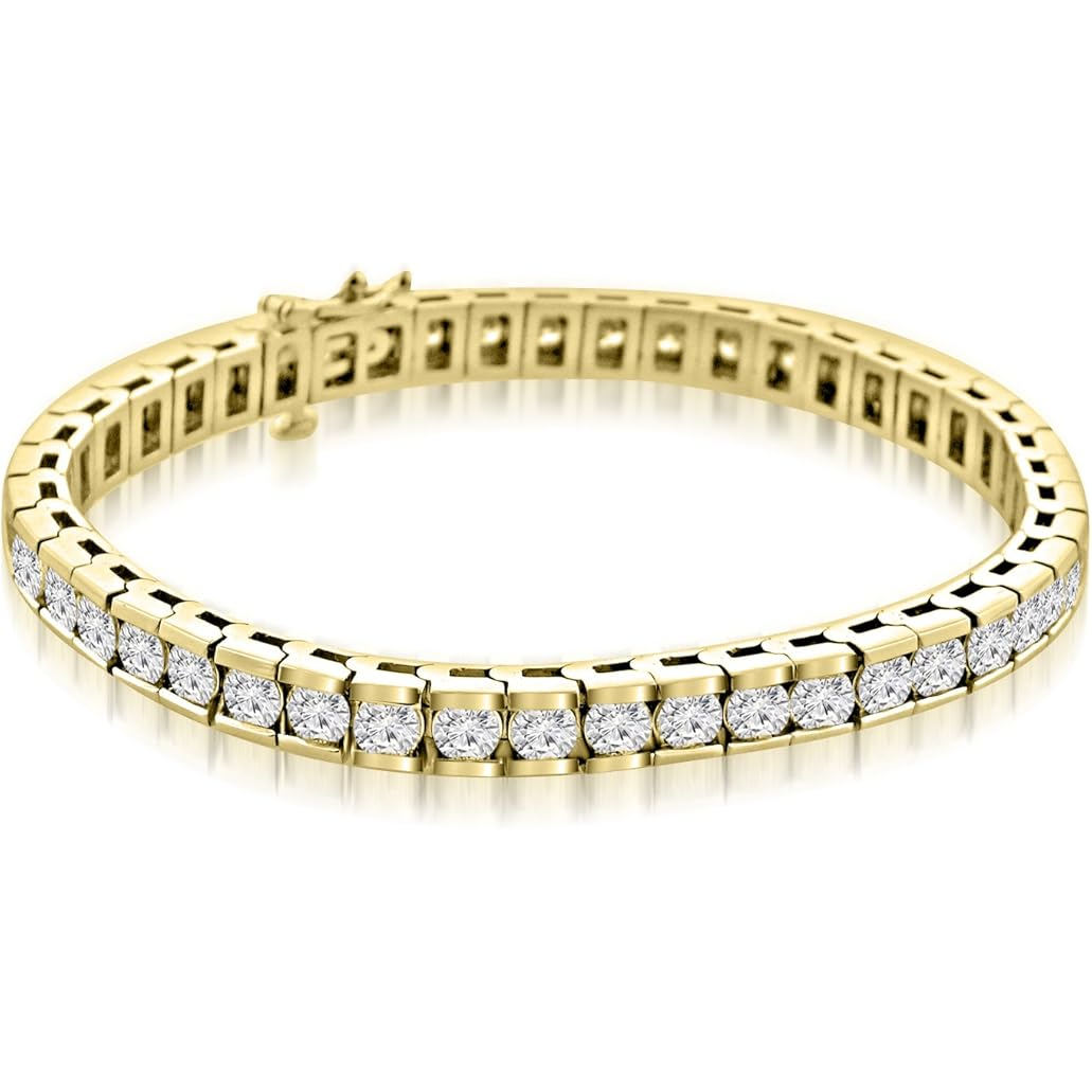 9 Carats Round Lab Grown Diamonds Channel Set Tennis Bracelet Yellow Gold