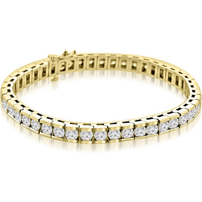 9 Carats Round Lab Grown Diamonds Channel Set Tennis Bracelet Yellow Gold