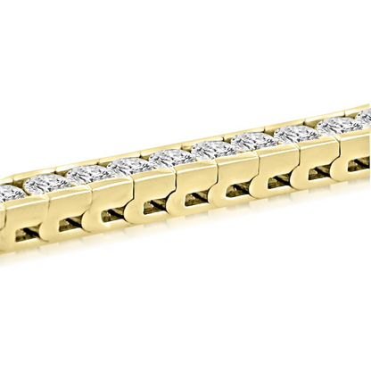 9 Carats Round Lab Grown Diamonds Channel Set Tennis Bracelet Yellow Gold