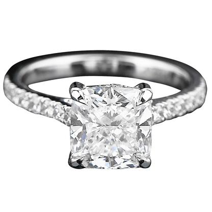 9 Carats Solitaire Cushion Lab Grown Big Diamond Wedding Ring With Accents