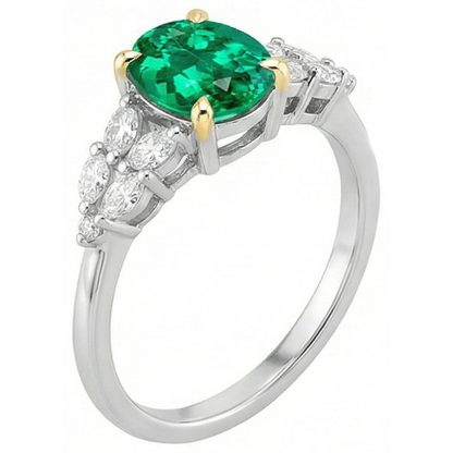 Natural Real ( Not Lab Grown ) AAA Green Emerald GIA Ring Oval Cut Women Diamond Jewelry