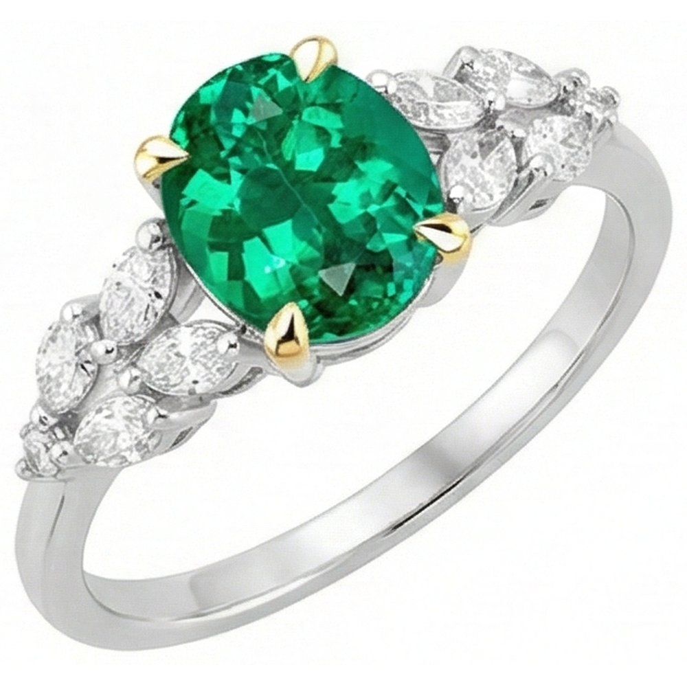 Natural Real ( Not Lab Grown ) AAA Green Emerald GIA Ring Oval Cut Women Diamond Jewelry