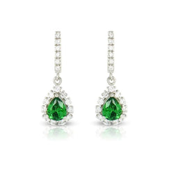 AAA Green Emerald With Vvs1 Diamond Dangle Earrings 6.35 Ct. White Gold 14K